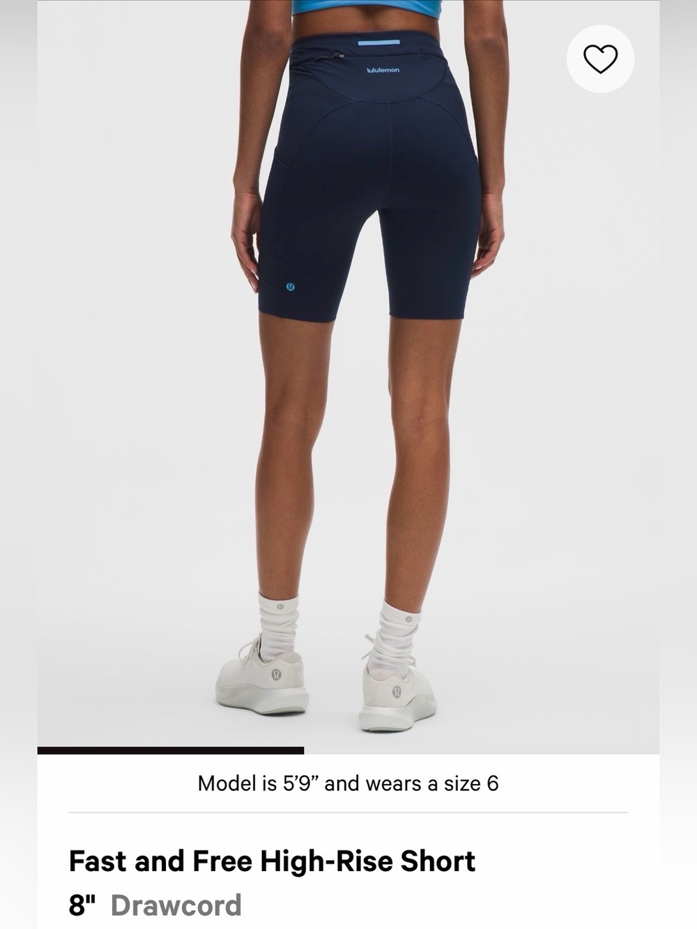 NWT—$84 LULULEMON Fast & Free High-Rise Short 8” *Drawcord, Sz 6, Club Blue/OAVE - Picture 2 of 13